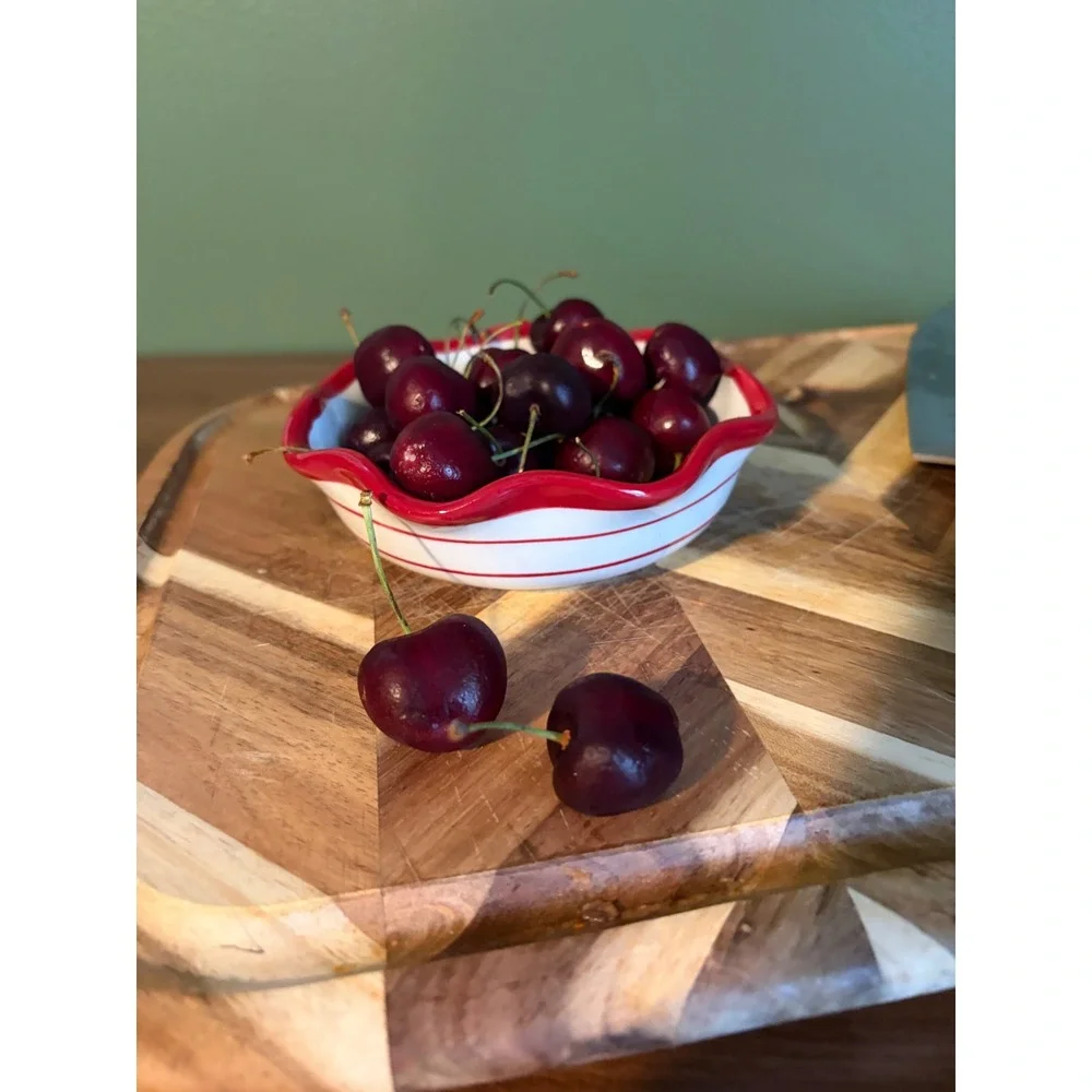 Crate & Barrel Cherry Scalloped Ceramic Bowl